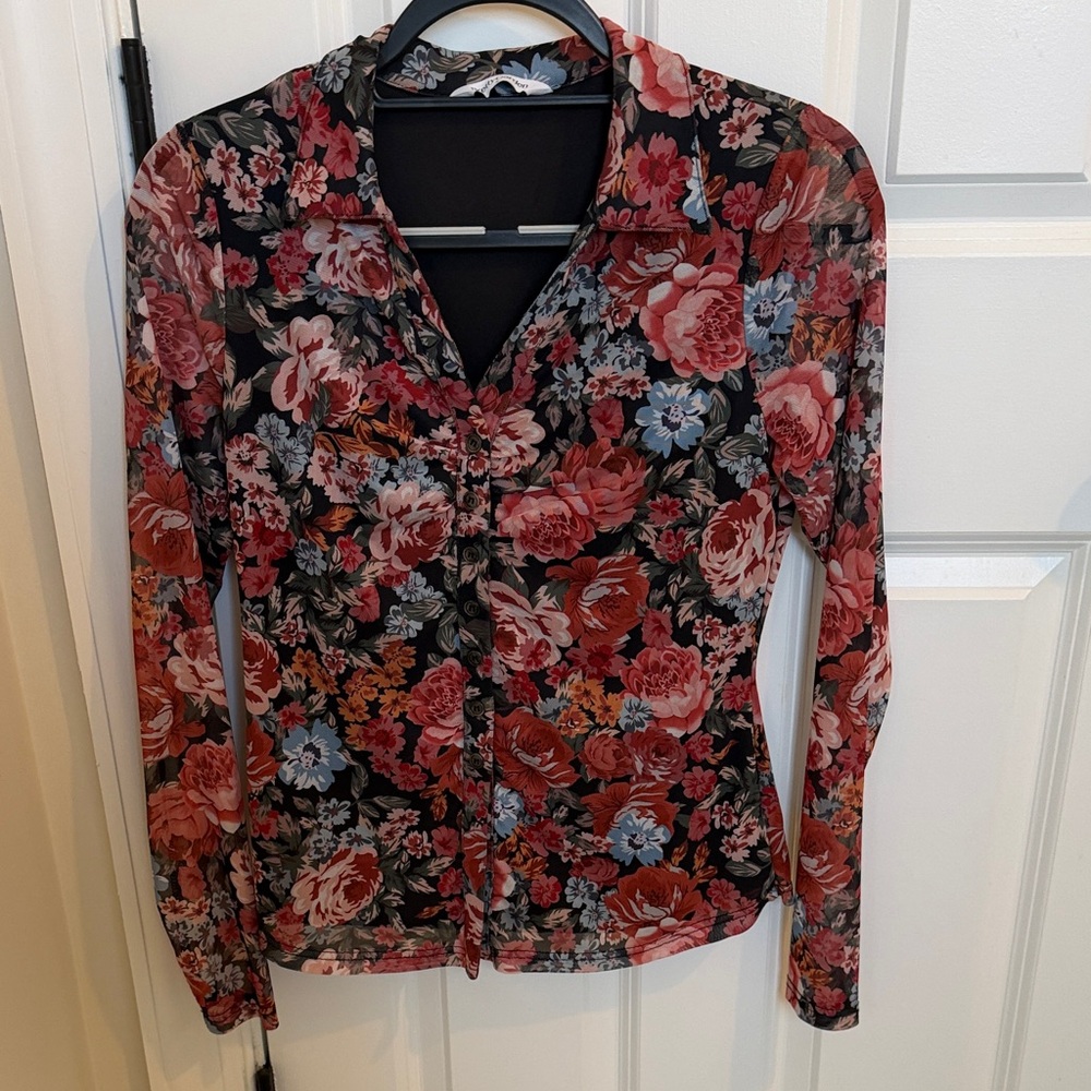 Floral Mesh Long Sleeve Top
